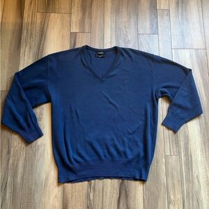 Vintage Christian Dior Monsieur V-Neck Cotton Sweater in Navy Men’s XL USA Made